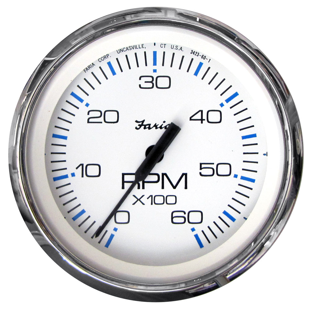 Faria Chesapeake White SS 4" Tachometer - 6000 RPM (Gas) (Inboard I/O)