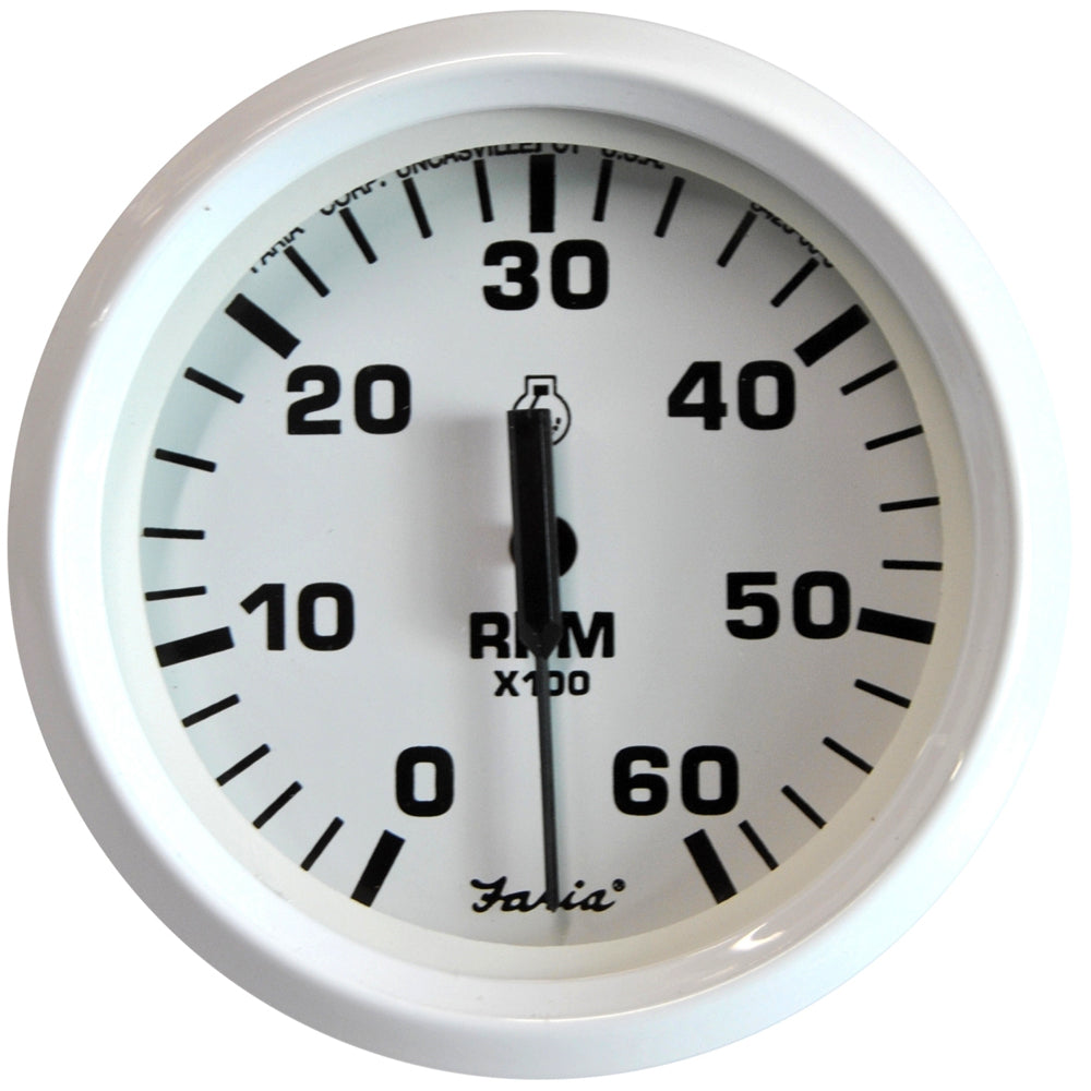 Faria Dress White 4" Tachometer - 6000 RPM (Gas) (Inboard I/O)