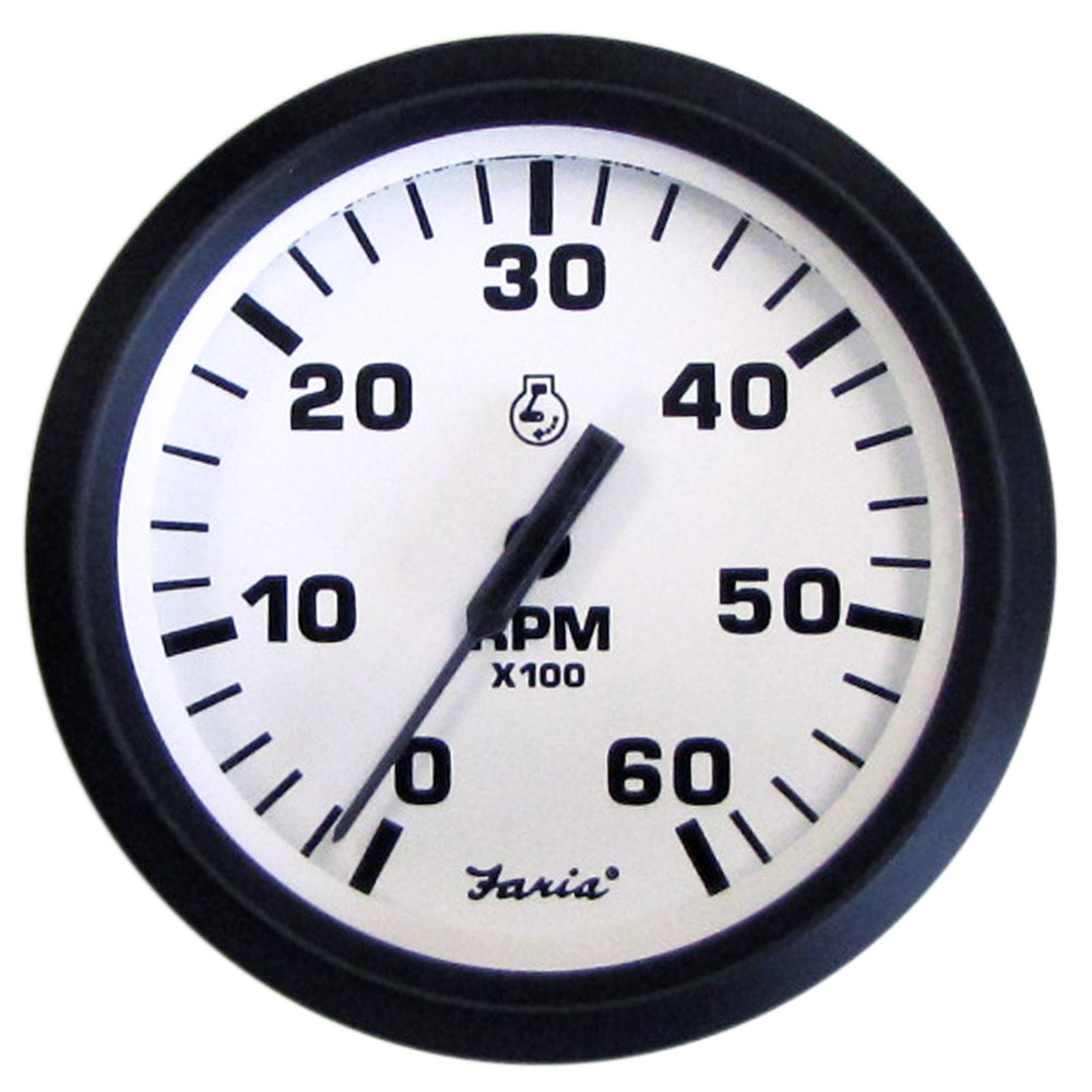 Faria Euro White 4" Tachometer - 6000 RPM (Gas) (Inboard I/O)