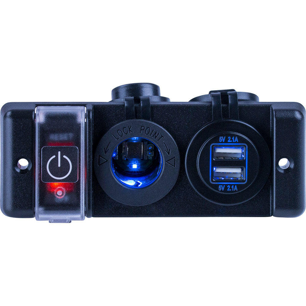 Sea-Dog Double USB Power Socket Panel w/Breaker Switch