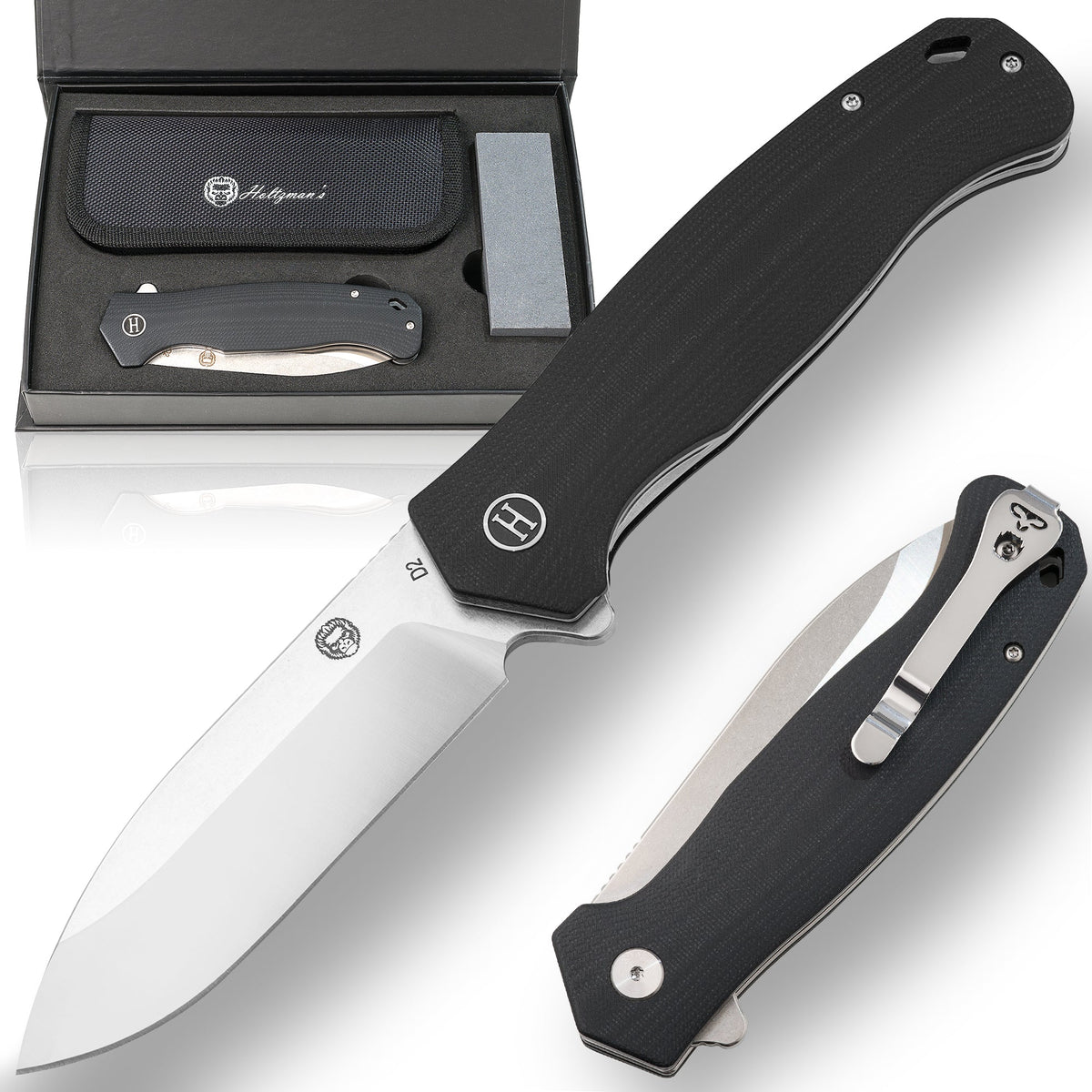 The Clip Point, Pioneer, Wild Trail Folding Pocket Knife Giftset Combo (Silver and Black)