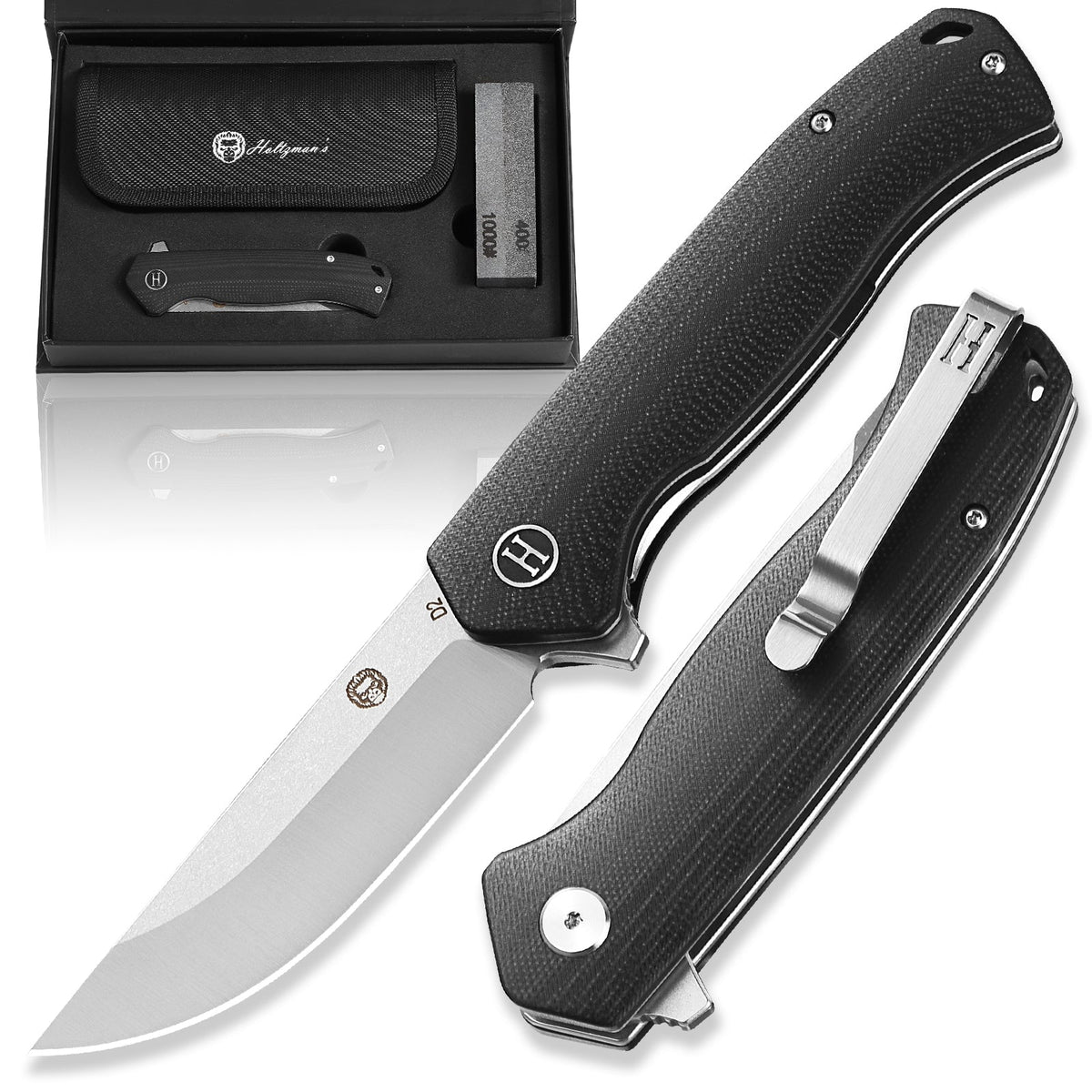 The Pathfinder Folding Pocket Knife Giftset for Men and Women (Black and Silver)