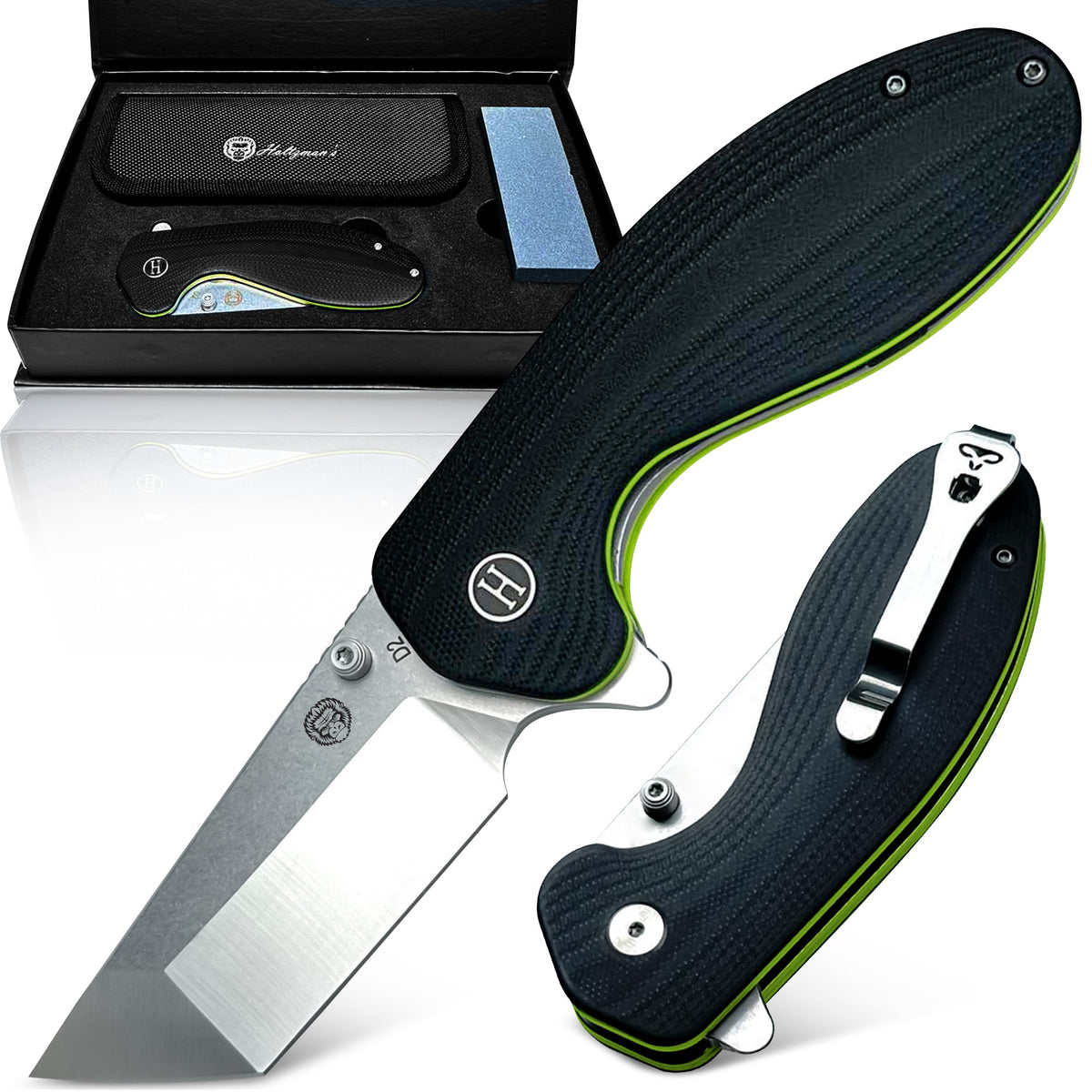 The Pioneer Folding Pocket Knife Giftset for Men and Women (Silver and Green)
