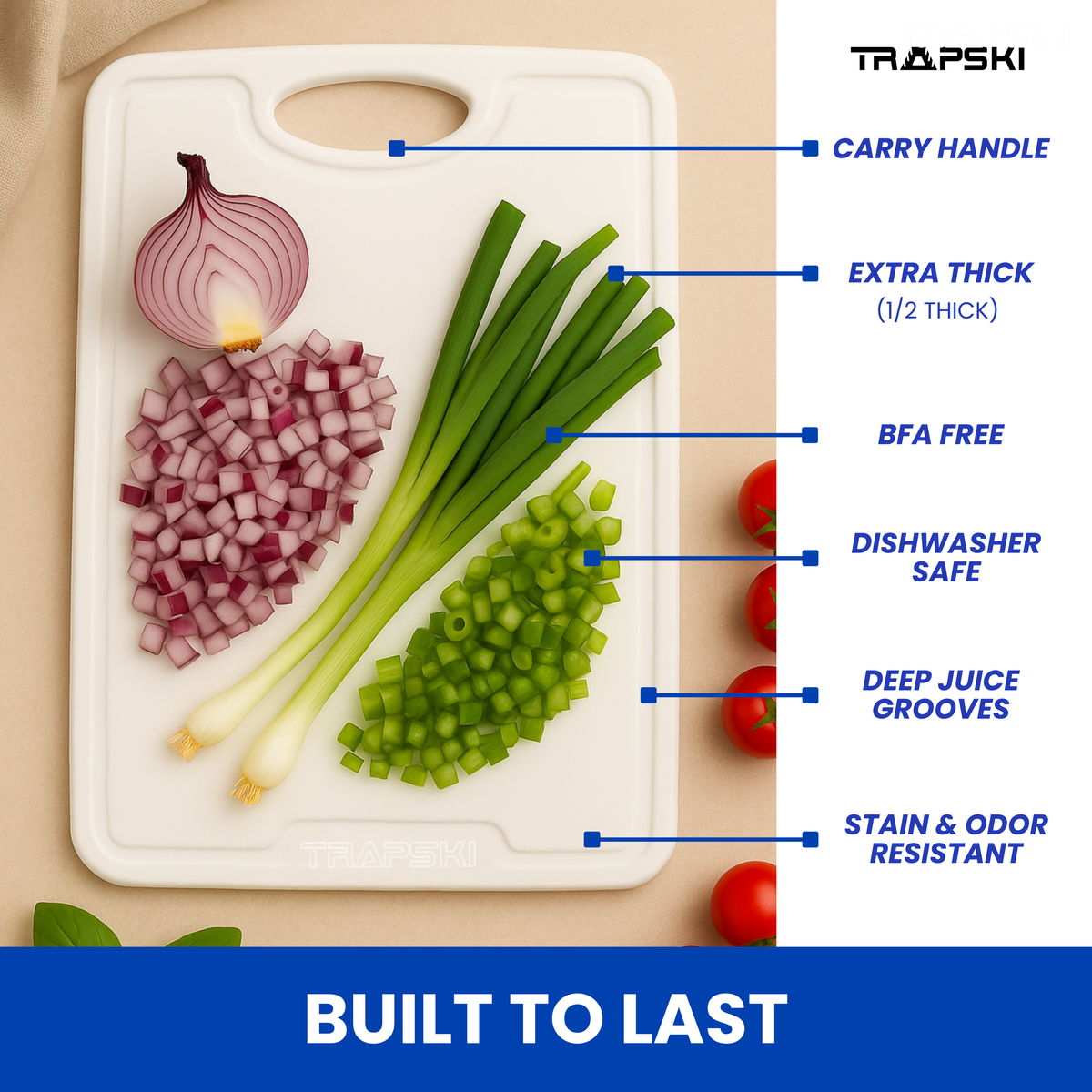 TRAPSKI 3/8 Inch Thick HDPE Cutting Boards | Food-Grade | Juice Grooves
