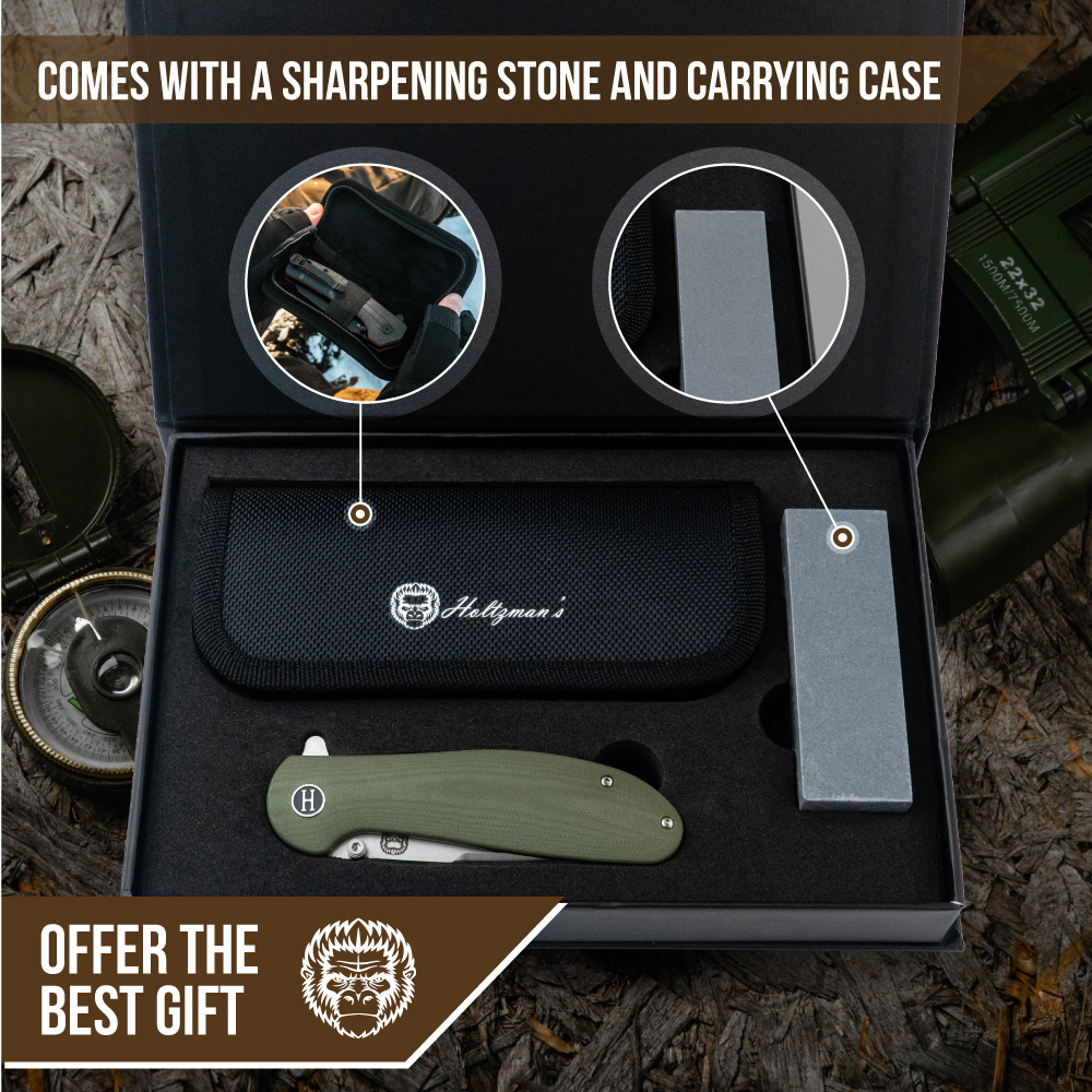 The Straight Back Folding Pocket Knife Giftset for Men and Women (Silver and Green)