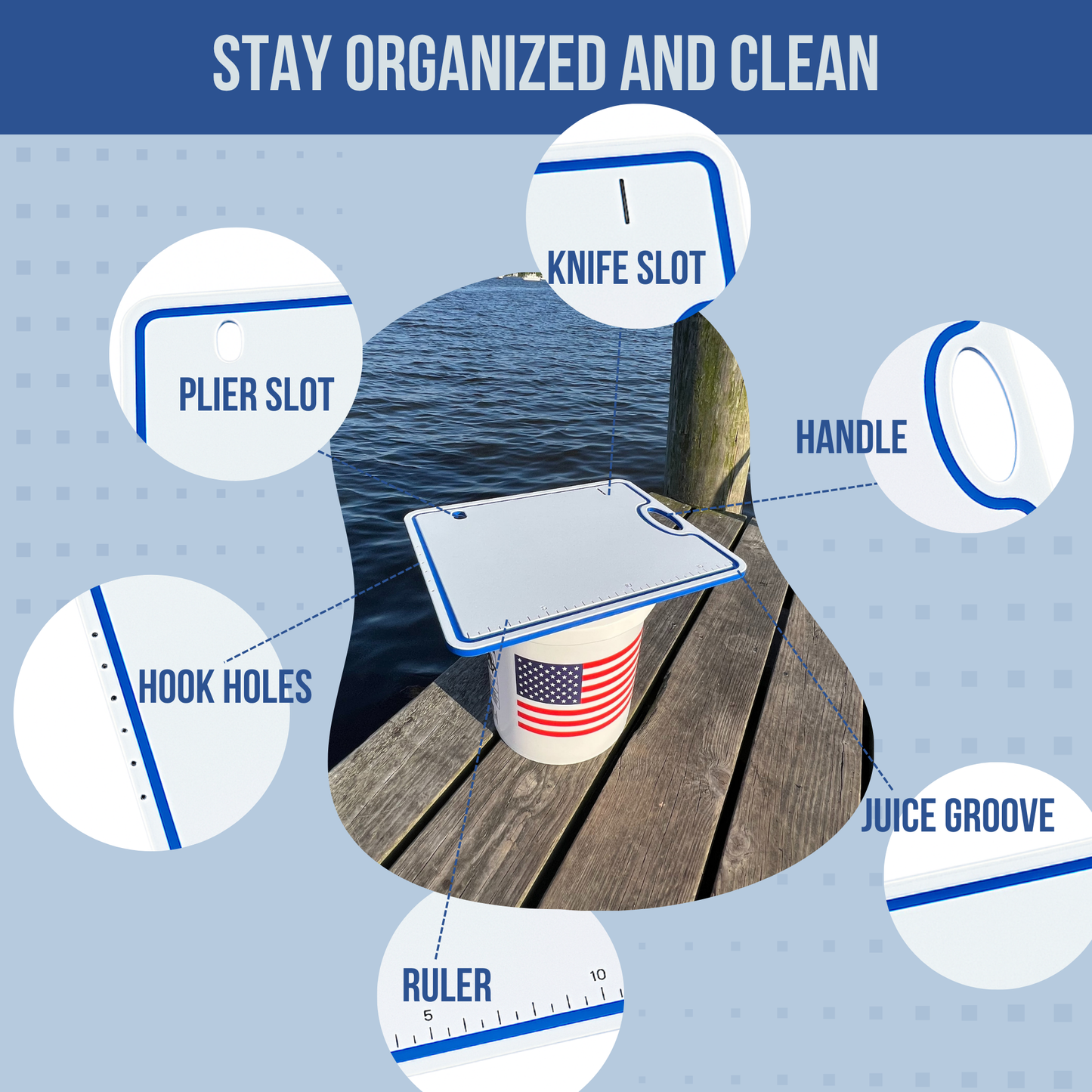 Made in the USA | Premium Bucket or Cooler Fishing Cutting Board