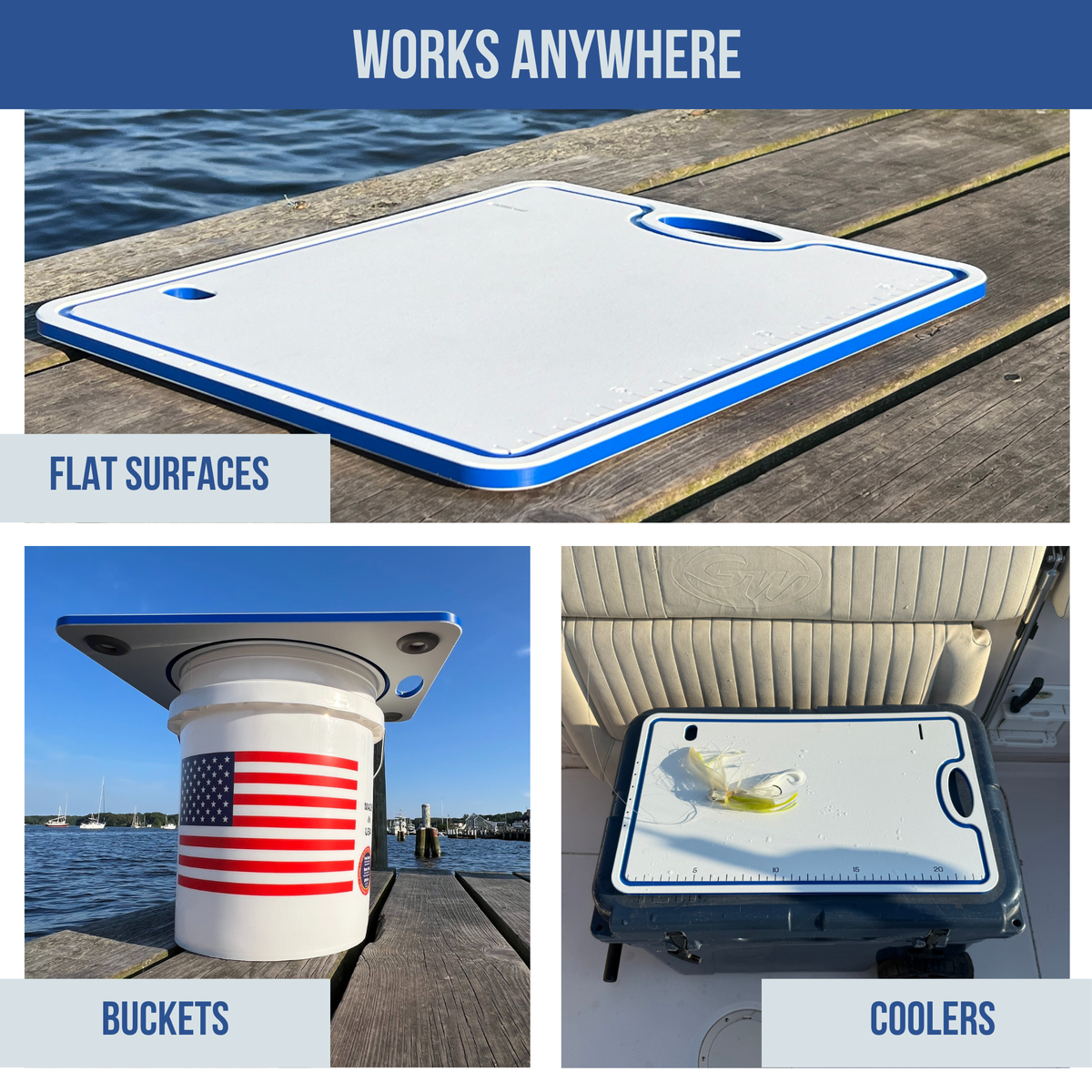 Made in the USA | Premium Bucket or Cooler Fishing Bait Fillet Cutting Board