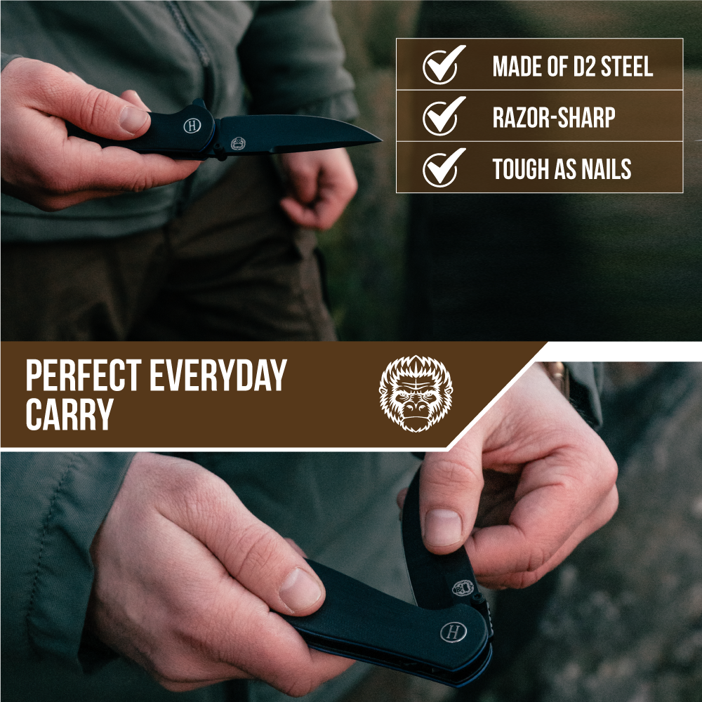 The Straight Back Folding Pocket Knife Giftset for Men and Women (Black and Blue)