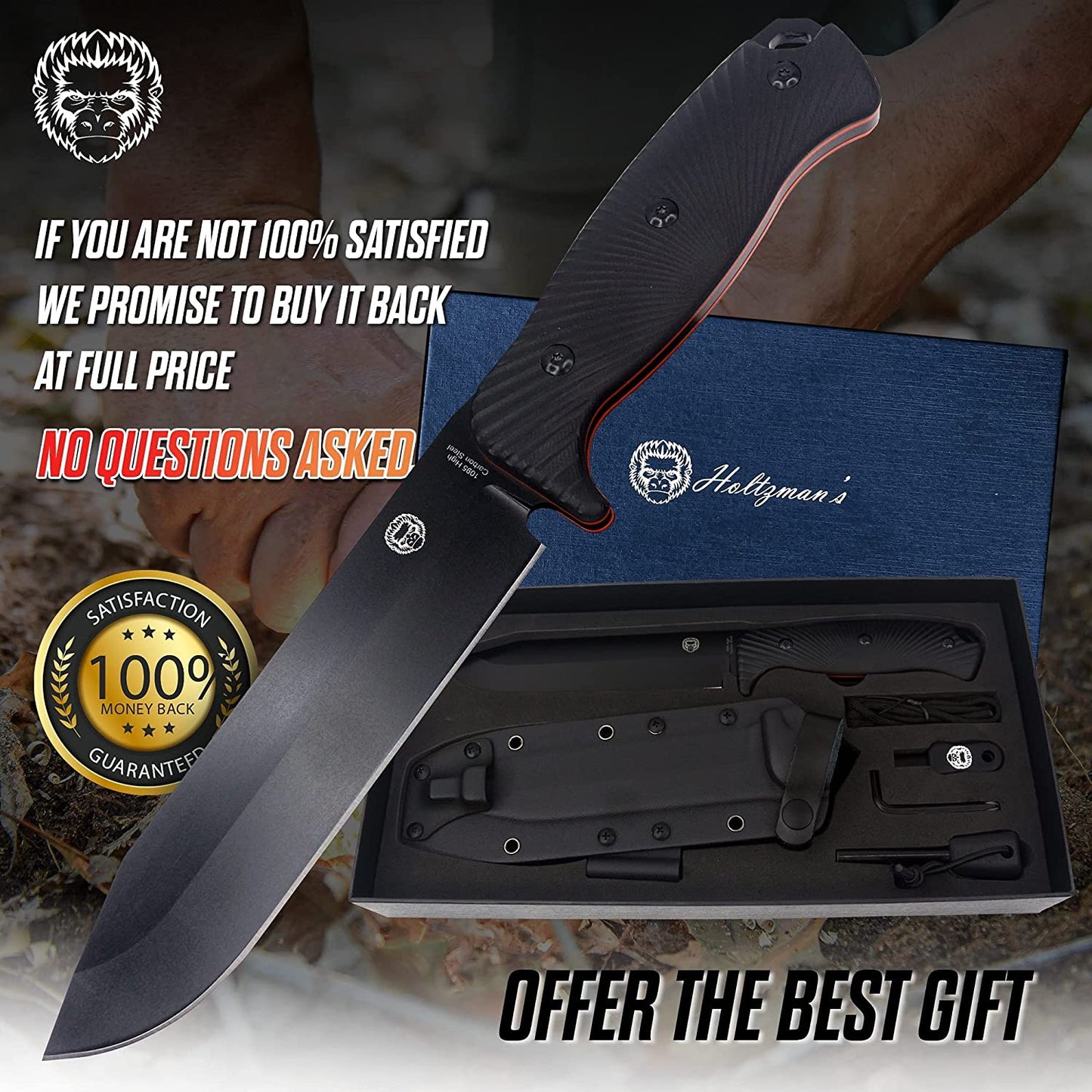 12.32" LAVALINE SURVIVAL KNIFE WITH FIXED 1095 HIGH CARBON STEEL BLADE