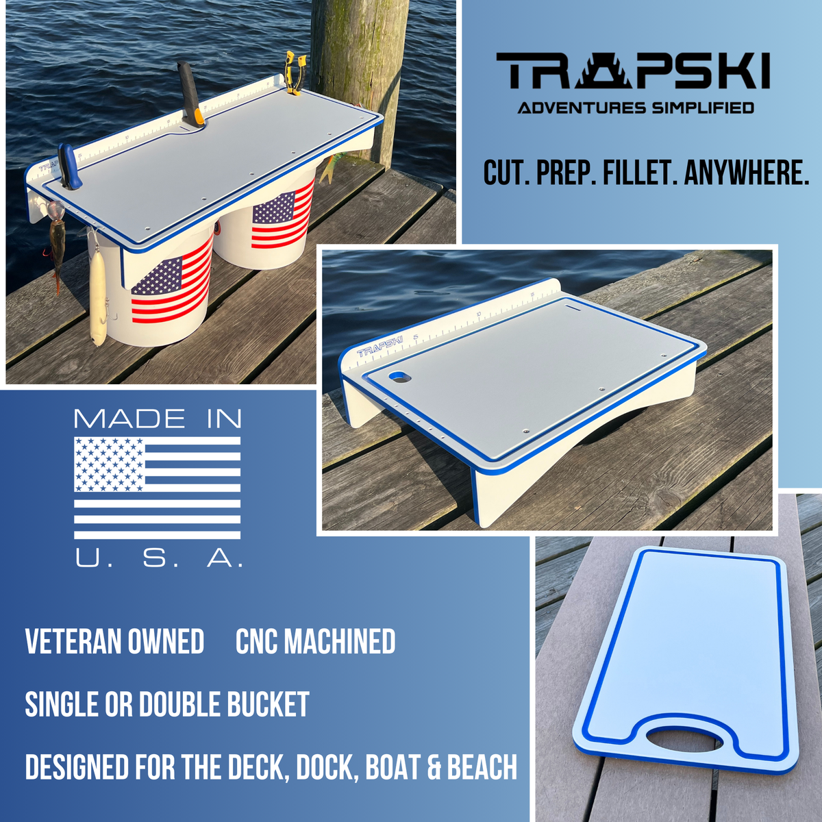 Made in the USA | Premium Bucket or Cooler Fishing Bait Fillet Cutting Board