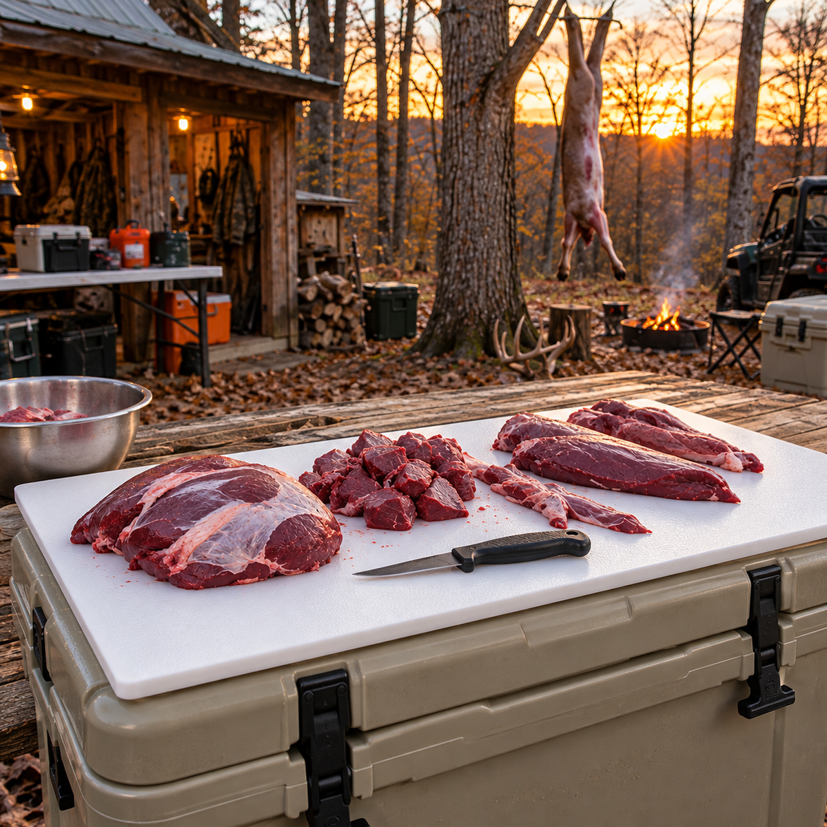 TRAPSKI Big Game Cutting Chopping Board 3/8 Inch Thick | Tailgates, Tables & Coolers | Optional Non-Skid Rubber Feet, Wide Juice Groove | Food-Grade HDPE