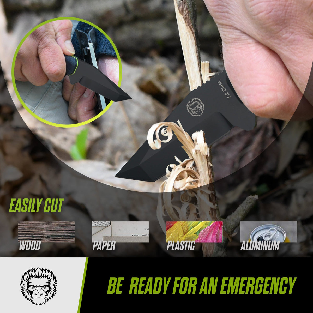 The Wakizashi Survival Neck Knife Giftset for Outdoors (Black Blade + Green Liner)