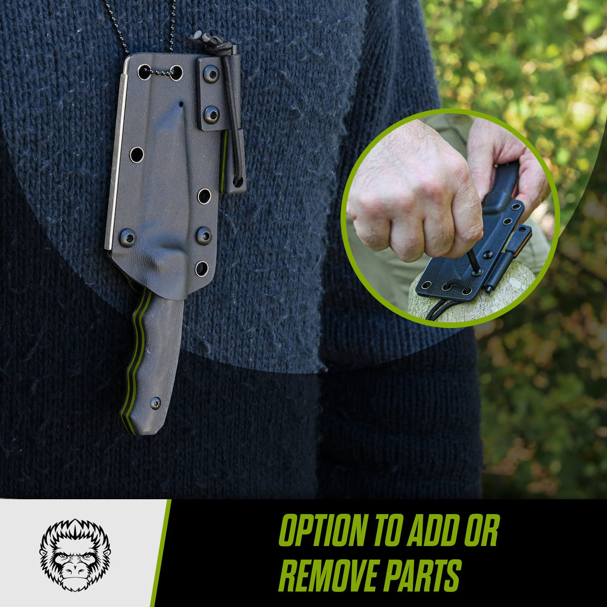 The Wakizashi Survival Neck Knife Giftset for Outdoors (Black Blade + Green Liner)